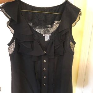 Oscar de la Renta black silk lace top. Size 4.